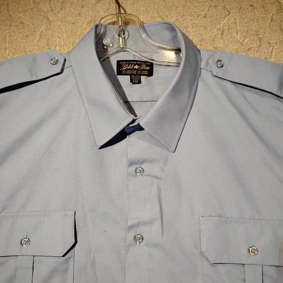 Gold Star Men's Wash N Wear Blue Long Sleeve Uniform Dress Shirt Size  2XL - Picture 2 of 14